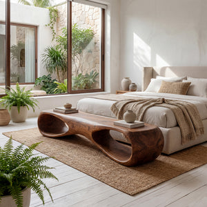 Sculptural Solid Wood Bench with Organic Hollow Design