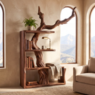Sculptural Solid Wood Bookshelf with Tree Branch Form Organic Modern