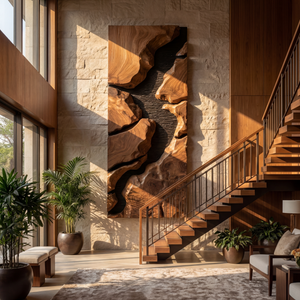 Canyon Rift Solid Wood Wall Sculpture Vertical Organic Modern Statement Art Panel