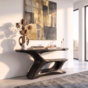 Console Table Solid Wood with Sculptural Tiered Arch Base