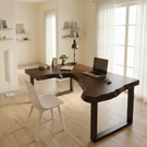 Live Edge L Shaped Solid Wood Desk with Metal Legs