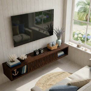 Luxury Sculptural Solid Wood Floating TV Console