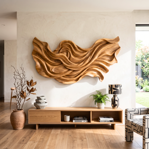 Wall Sculpture Flowing Wood Waves with Sculptural Organic Layers