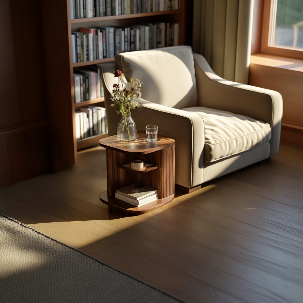 Solid Wood End Table with Open Shelf Storage