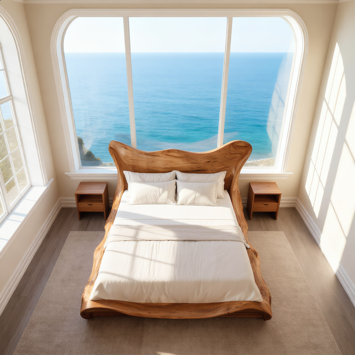 Sculptural Wood Bed with Flowing Organic Silhouette