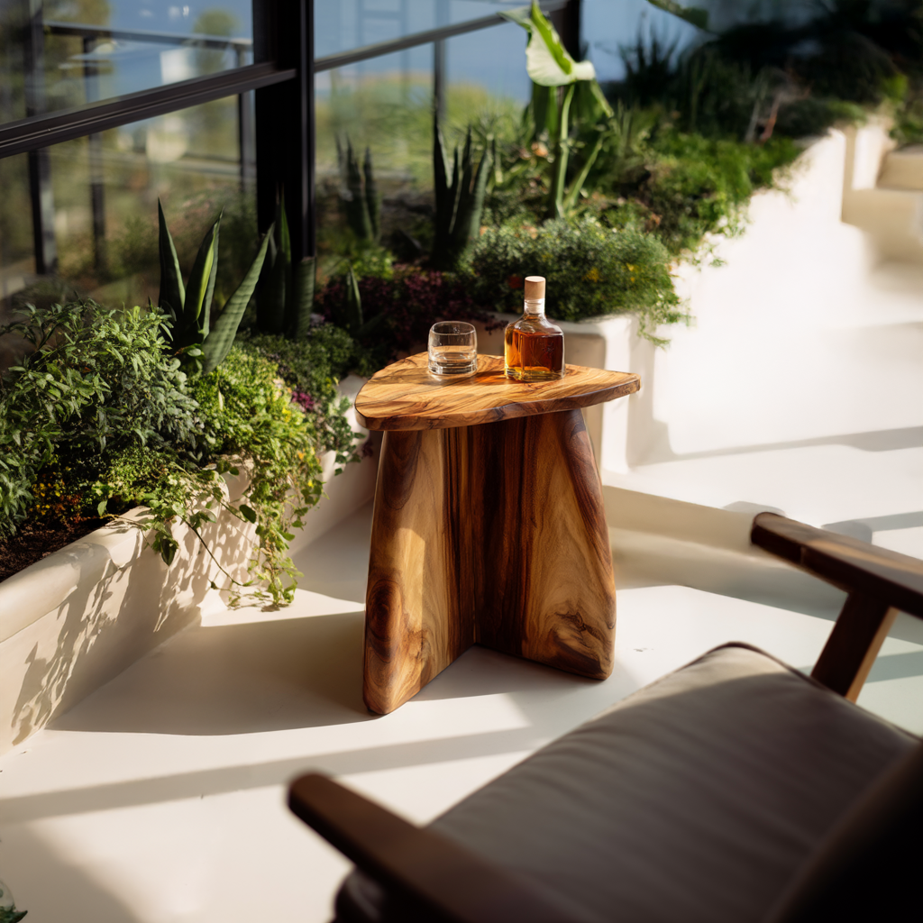 Handcrafted Solid Wood Drink Table for Modern Lounge