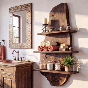 Live Edge Solid Wood Wall Shelf Floating Multi Tier Storage Display for Living Room