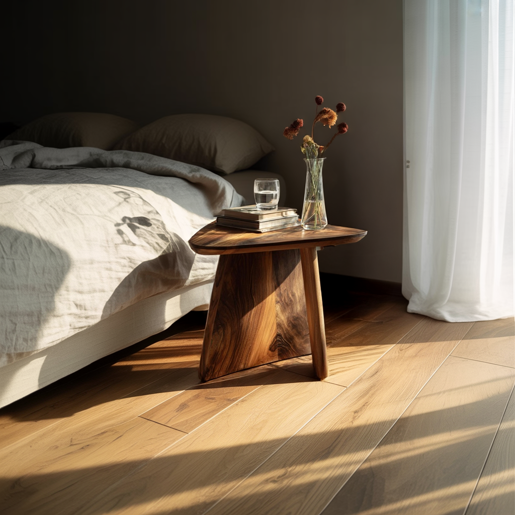 Organic Solid Wood Accent Table with Sculpted Base