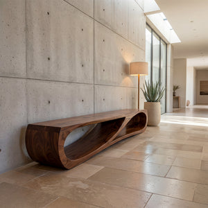 Modern Sculptural Solid Wood Bench Organic Minimalist Handmade Seating