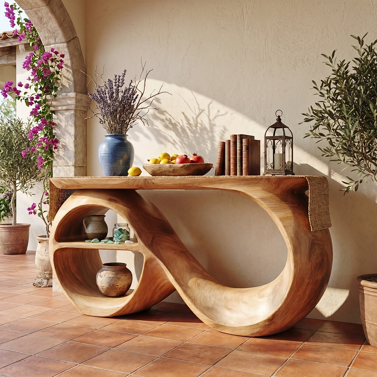 Solid Wood Console Table with Infinity Sculptural Base