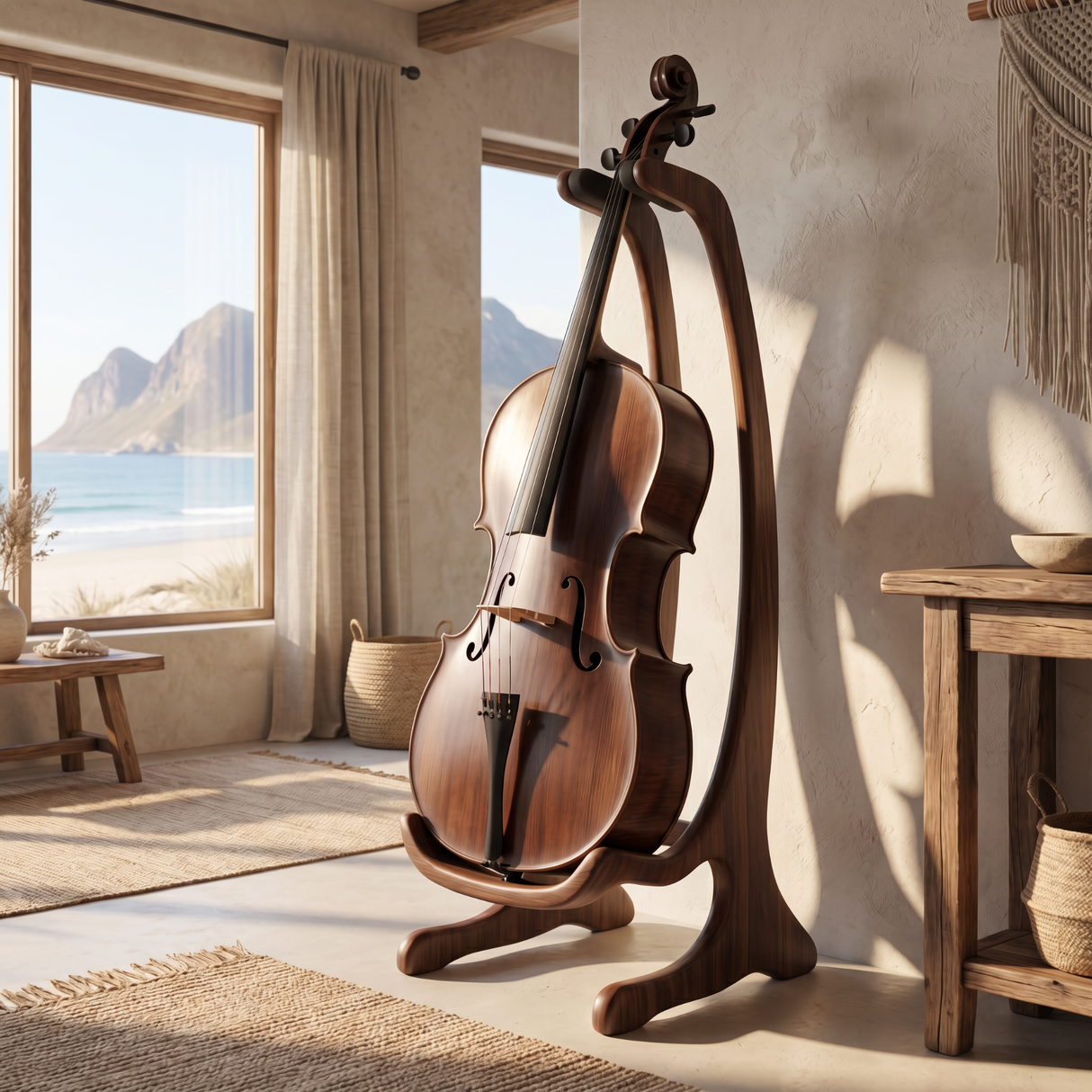 Handmade Wooden Guitar Holder Artistic Sculptural Floor Stand For Instruments