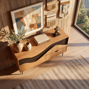 Wave Front Sideboard Cabinet, Sculptural Storage Credenza for Modern Rustic Interiors