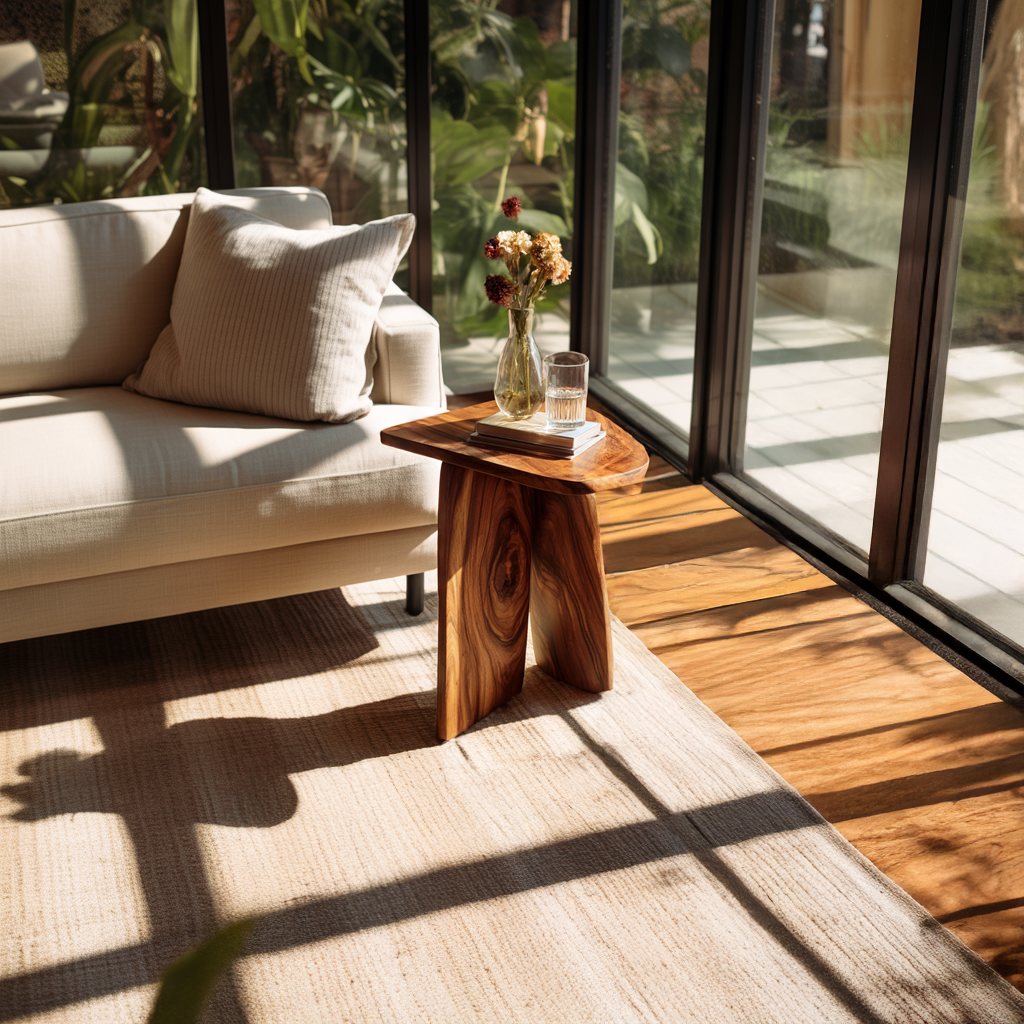Asymmetrical Solid Wood Side Table with Sculpted Legs