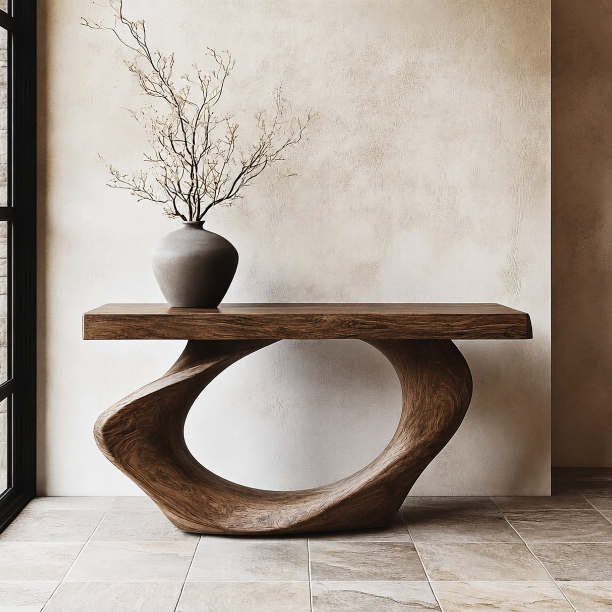 Console Table Solid Wood with Oval Loop Base for Entryway Decor