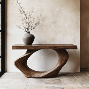 Console Table Solid Wood with Oval Loop Base for Entryway Decor