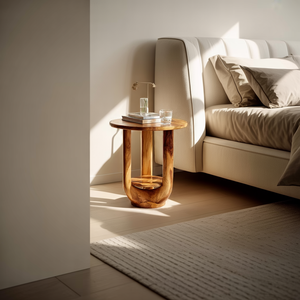 Organic Solid Wood Side Table with Open Sculptural Frame