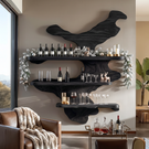 Organic Solid Wood Wine Rack with Floating Display Shelves and Sculptural Wall Form