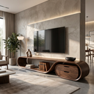 Flowing Organic Solid Wood TV Console with Oval Drawer Cabinet
