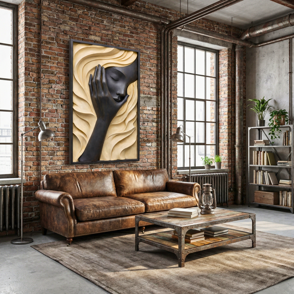 Handcrafted Solid Wood Wall Art Panel with Abstract Human Face Relief for Modern Interiors