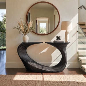 Handcrafted Solid Wood Console Table with Sculptural Loop Base