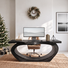 Sculptural Solid Wood Executive Desk with Flowing Oval Loop Base