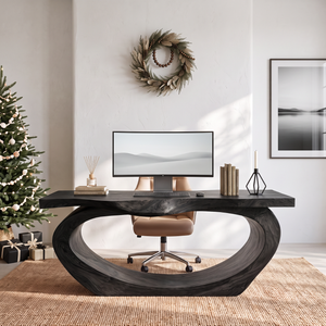 Sculptural Solid Wood Executive Desk with Flowing Oval Loop Base
