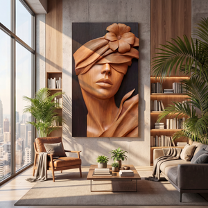 Serenity Bloom Wooden Relief Floral Woman Sculpture Wall Art