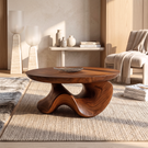 Coffee Table Solid Wood with Sculptural Organic Arch Base for Living Room