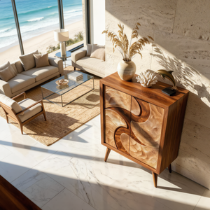 Solid Wood Sideboard with Sculptural Organic Relief Doors for Modern Living Spaces
