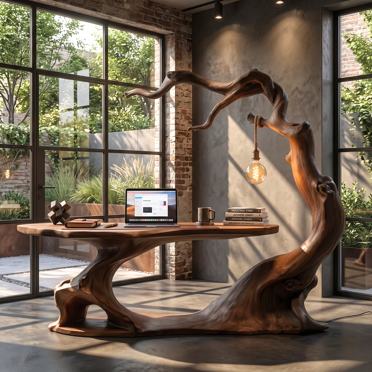 Office Desk Solid Wood with Organic Curved Design for Home Office
