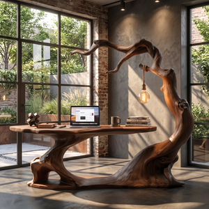 Office Desk Solid Wood with Organic Curved Design for Home Office