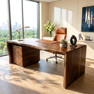 Organic Solid Wood Desk with Curved Edge and Drawer Storage