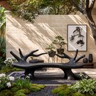 Branch Form Solid Wood Garden Bench with Sculptural Root Base