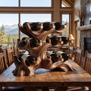 Organic Sculptural Solid Wood Wine Rack Tree Form Multi Tier Bottle Holder