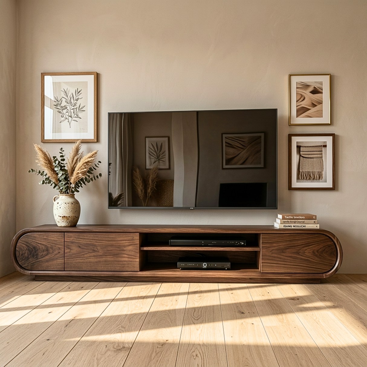 Solid Wood TV Stand Storage Media Console Organic Modern Entertainment Unit