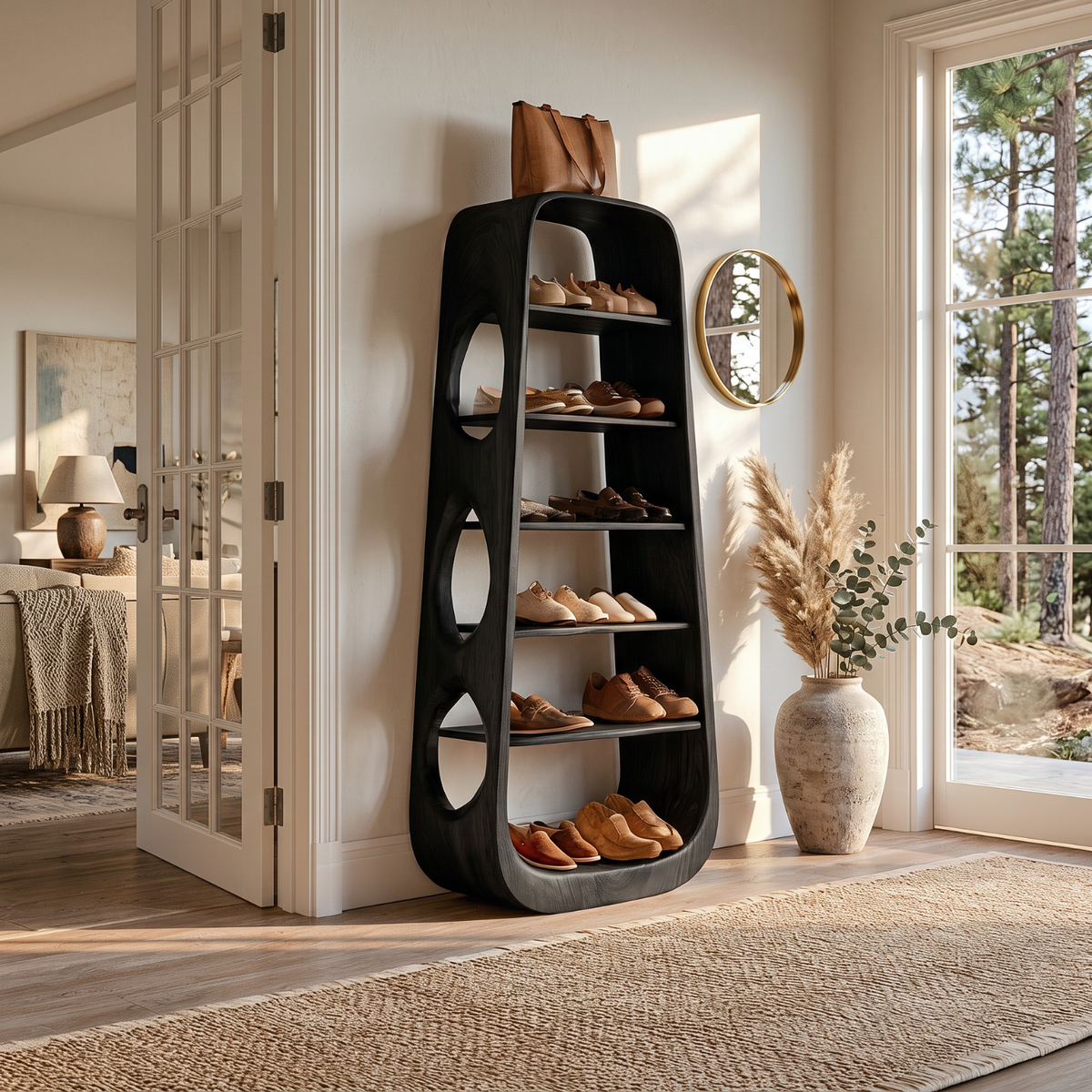 Shoe Cabinet Solid Wood Tall Open Shoe Storage Rack for Entryway Bedroom and Closet