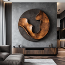 Abstract Round Wood Wall Sculpture with Interlocking Organic Forms