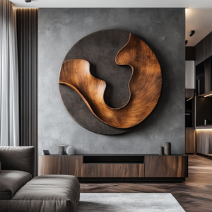 Abstract Round Wood Wall Sculpture with Interlocking Organic Forms