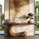 Console Table Solid Wood with Sculptural Curl Base for Entryway Decor