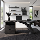 Live Edge Solid Wood Desk with Sculptural Tree Leg and Built In Drawer Cabinet