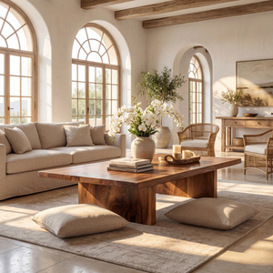 Rectangular Wood Coffee Table with Chunky Panel Legs