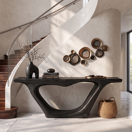 Sculptural Solid Wood Console Table with Organic Open Curve Base