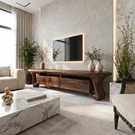 Organic Solid Wood TV Stand with Sculptural Loop Legs and Storage Drawers