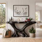 Rustic Solid Wood Console Table with Sculptural Crossed Branch Base