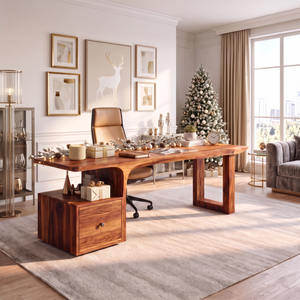 Sculptural Solid Wood Desk With Side Drawer For Home Office