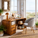 Solid Wood Writing Desk with Rounded Architectural Form