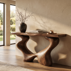 Console Table Solid Wood with Sculptural Open Arch Base for Entryway Decor