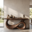 Console Table Solid Wood with Double Hollow Loop Base for Entryway Decor