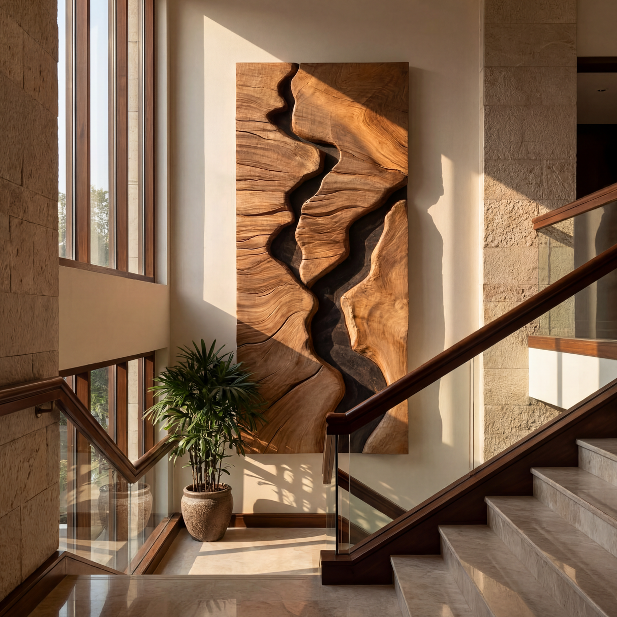 River Canyon Solid Wood Wall Sculpture Vertical Organic Modern Abstract Art Panel