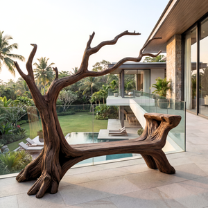 Handmade Natural Tree Wooden Bench Sculpture